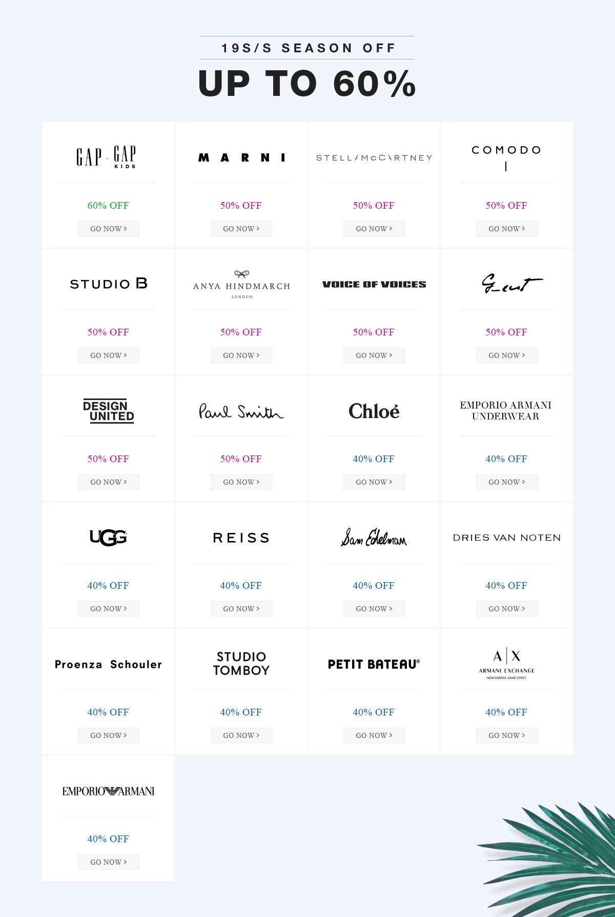 19S/S SEASON OFF off UP TO 50%