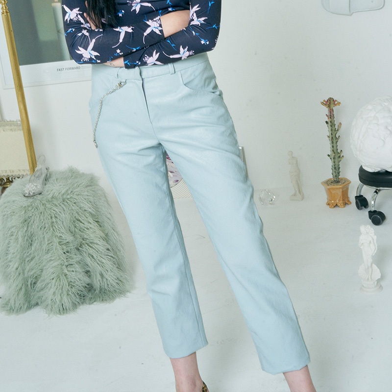 light blue leather pants