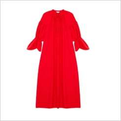 엔폴드의 셔링 슬리브 리본 넥 드레스