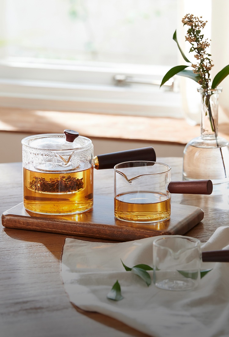 Wood handle heat-resistant glass teapot_400ml