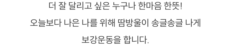 더 잘 달리고 싶은 누구나 한마음 한뜻!
    오늘보다 나은 나를 위해 땀방울이 송글송글 나게 보강운동을 합니다.