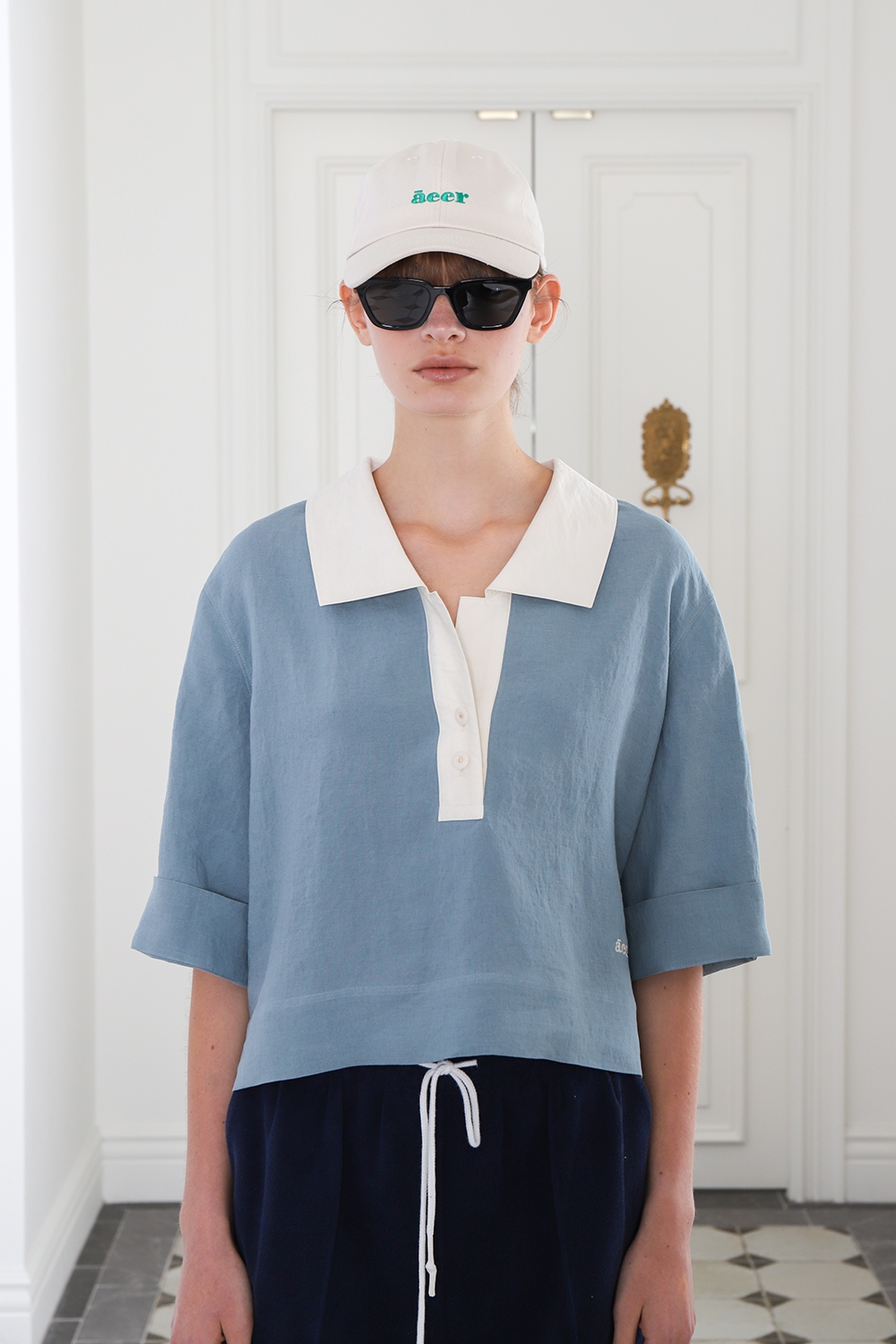 AEER(아에르) Blouse Polo Summer Sky Blue | S.I.VILLAGE (에스아이빌리지) [AEER]Blouse Polo Summer Sky Blue - 