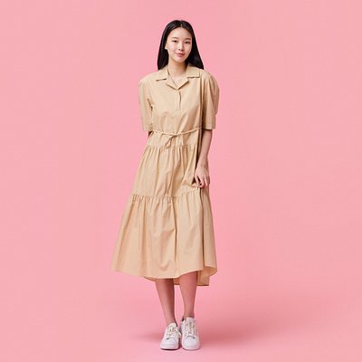 JAJU(자주) 여 코튼 포플린 5부 티어드 원피스 | S.I.VILLAGE (에스아이빌리지)