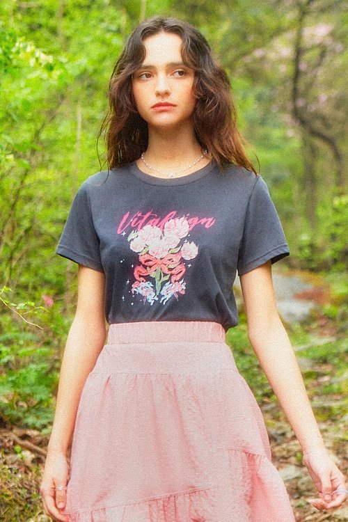 VITALSIGN(바이탈사인) Pink Flower Logo T-Shirt | S.I.VILLAGE (에스아이빌리지) [VITALSIGN]Pink Flower Logo T-Shirt - 