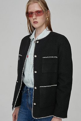 EN OR(엔오르) TWEED TRIMMING SINGLE JACKET - BLACK | S.I.VILLAGE (에스아이빌리지)