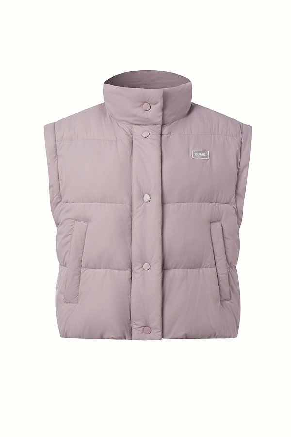 ECO-FRIENDLY CROPPED PUFFER JACKET WITH NECK WARMER, PINK