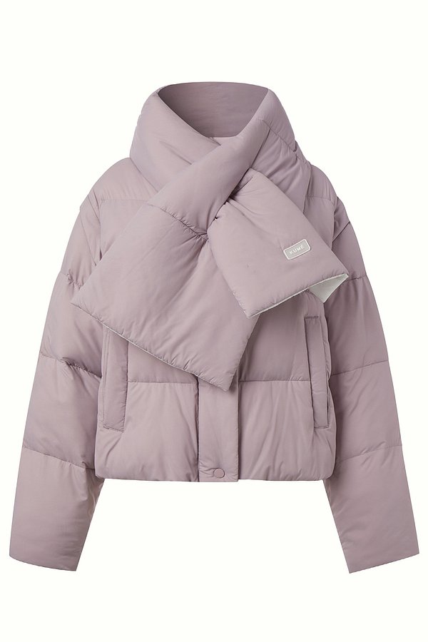 ECO-FRIENDLY CROPPED PUFFER JACKET WITH NECK WARMER, PINK