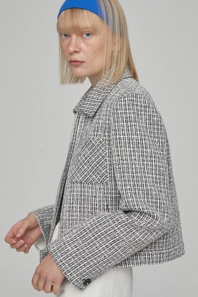 EN OR(엔오르) TWEED CROP ZIP-UP JACKET - BLACK | S.I.VILLAGE (에스아이빌리지)