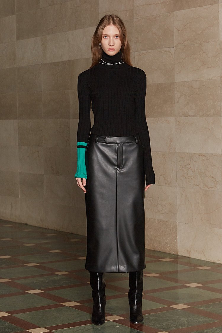 ISABEL Faux Leather Long Skirt_Black