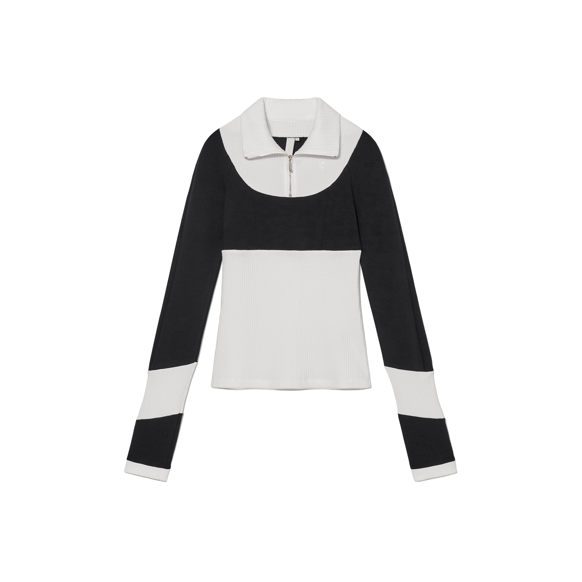 Half Zip-Up Top Black White