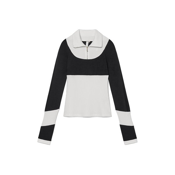 Half Zip-Up Top Black White