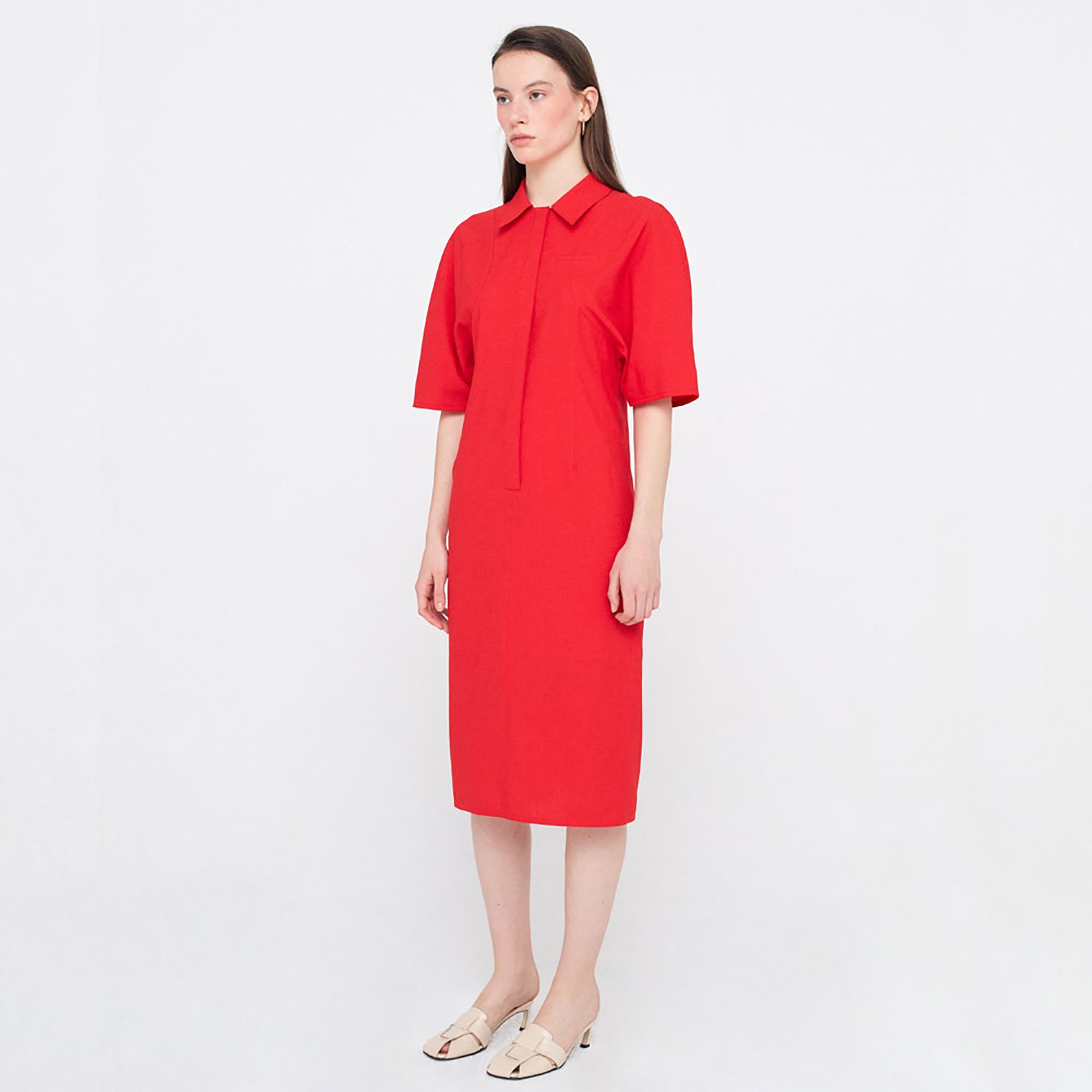 Round Sleeve Dress_Red