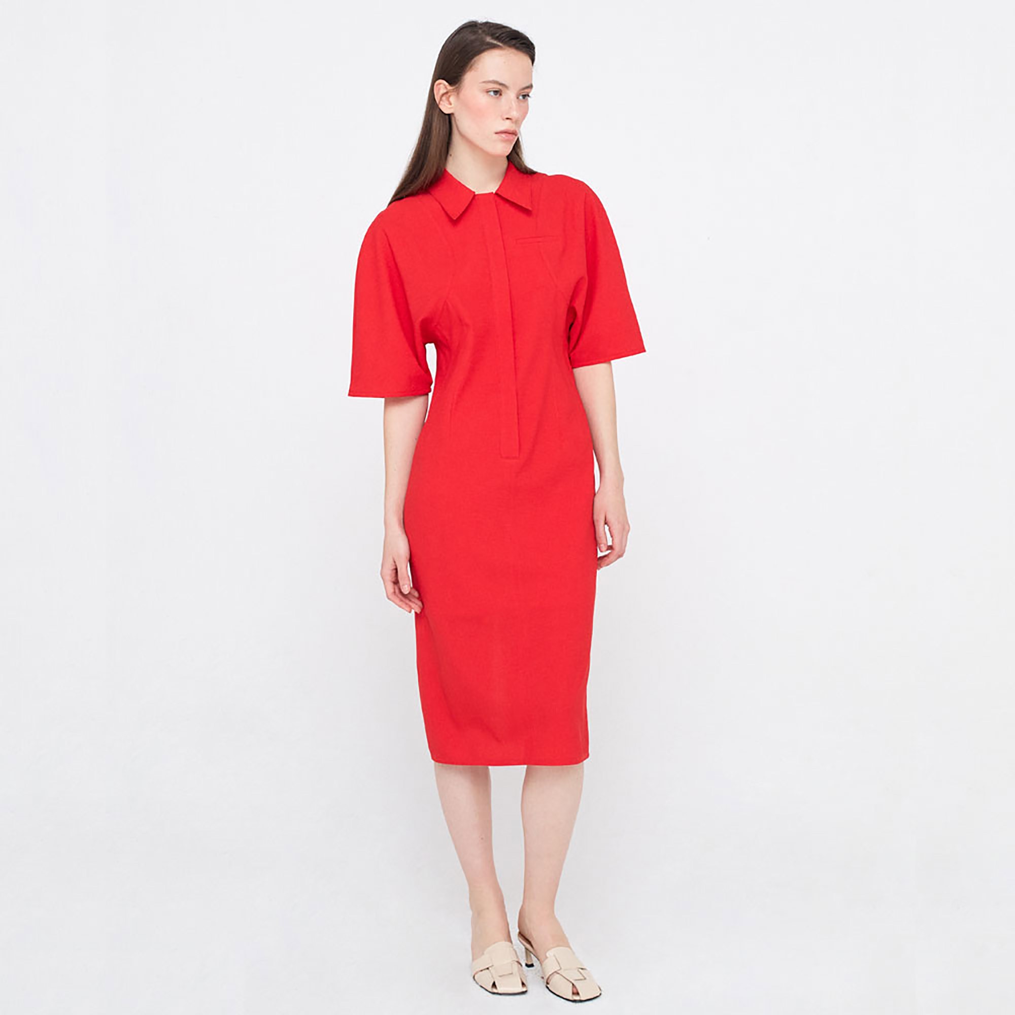 Round Sleeve Dress_Red