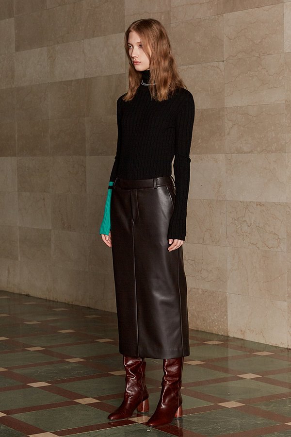 ISABEL Faux Leather Long Skirt_Brown