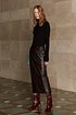 ISABEL Faux Leather Long Skirt_Brown