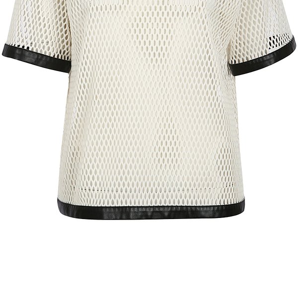 Leather Trimmed Mesh T-Shirt