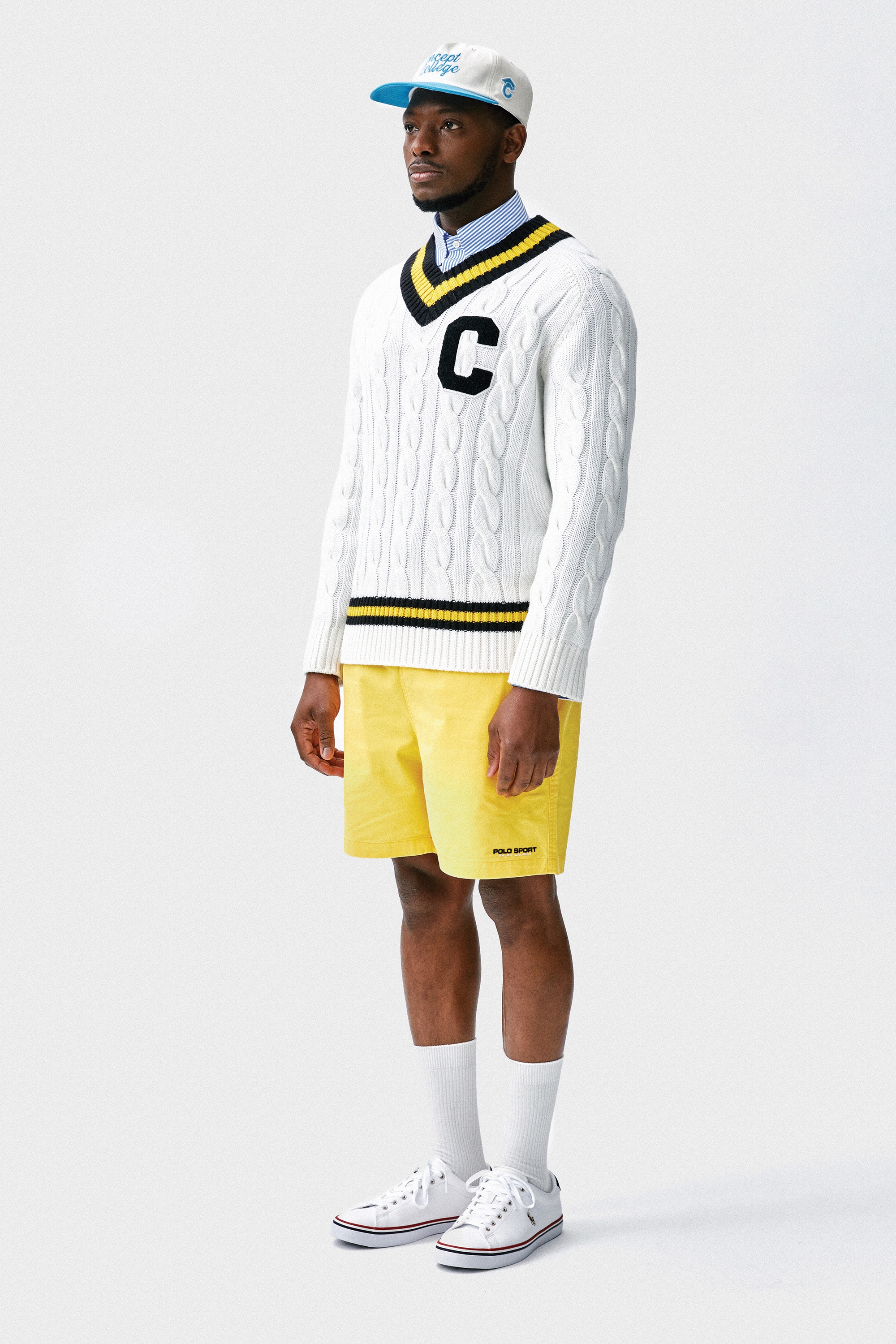 [CONCEPT COLLEGE] C Patch Ivory Preppy V-Neck Wool Knitwear