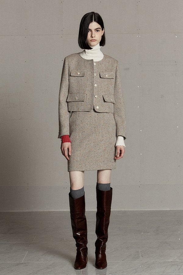 MUSEE(뮤제) [아이유 착용]MIENNE Tweed Wool Mini Skirt_Beige S.I.VILLAGE (에스아이빌리지)