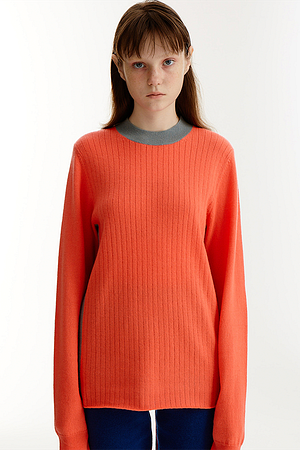 JE NE SAIS QUOI(주느세콰) INTARSIA PANEL RIB PULLOVER_ORANGE | S.I.VILLAGE (에스아이빌리지)