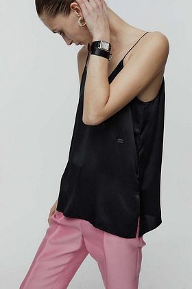 L`H.A.S(르하스) [DE BASE] SILK SLIP TOP_BLACK | S.I.VILLAGE (에스아이빌리지)