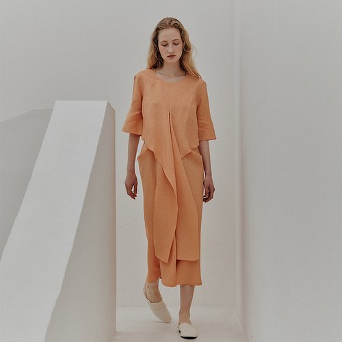 MUSEE(뮤제) LETE ROBE Drape Linen Dress_Coral Rose | S.I.VILLAGE (에스아이빌리지) [MUSEE]LETE ROBE Drape Linen Dress_Coral... 
