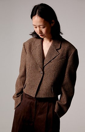 AEER(아에르) Jacket Crop Vintage Check Merino Wool Alpaca Brown | S.I.VILLAGE (에스아이빌리지)