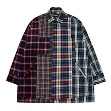Check Mixed Oversized Shirt [Navy]