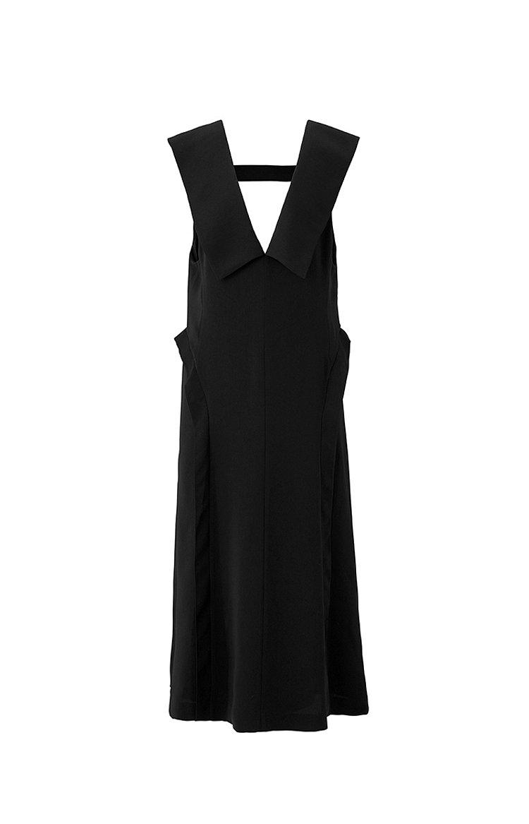 Collar point layered dress - Black