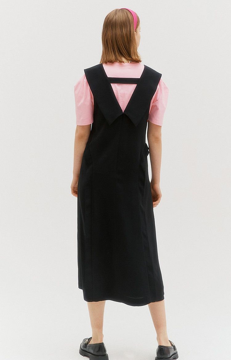 Collar point layered dress - Black