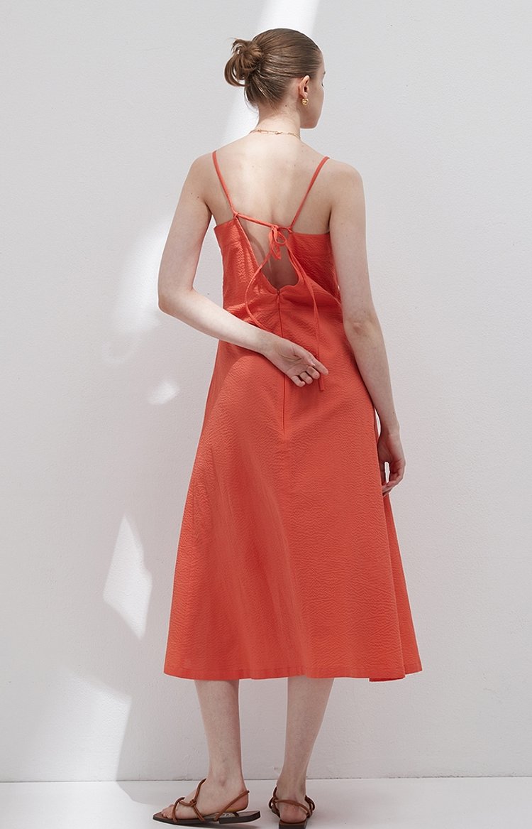 Seersucker layered dress - Reddish orange