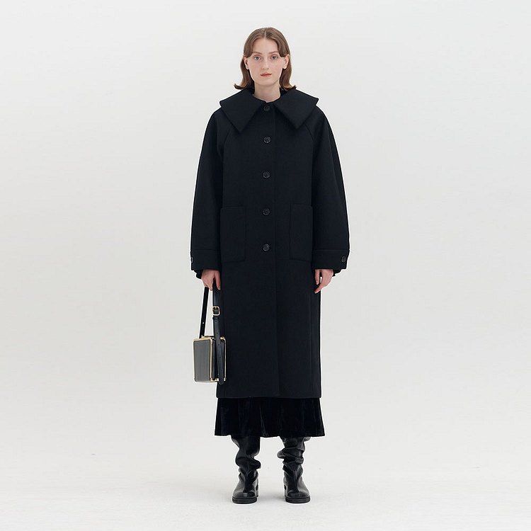 QUEENA Cocoon-shaped Coat - Black