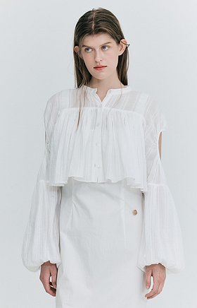 WNDERKAMMER(분더캄머) Shirring Sleeve Crop Blouse_White | S.I.VILLAGE (에스아이빌리지)