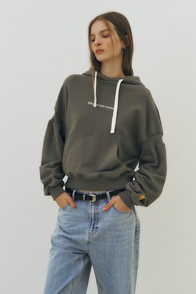 HEROINE(히로인) “Why” cotton hoody (khaki grey) | S.I.VILLAGE (에스아이빌리지)