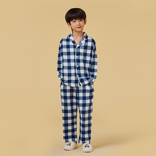 JAJU(자주) 키즈 피치기모 체크 10부 파자마상하세트_네이비 | S.I.VILLAGE (에스아이빌리지) [JAJU]키즈 피치기모 체크 10부... 