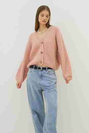 HEROINE(히로인) Mohair volume knit cardigan (light pink) | S.I.VILLAGE (에스아이빌리지)