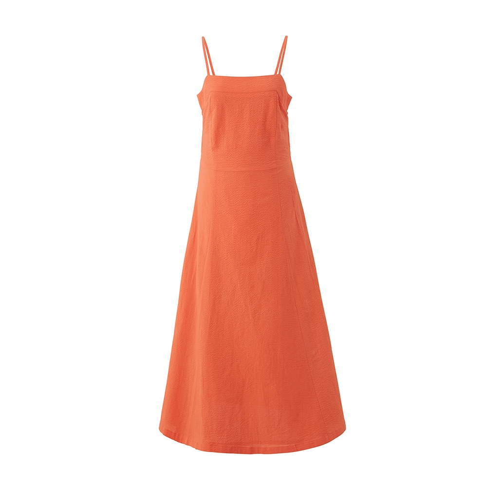 Seersucker layered dress - Reddish orange