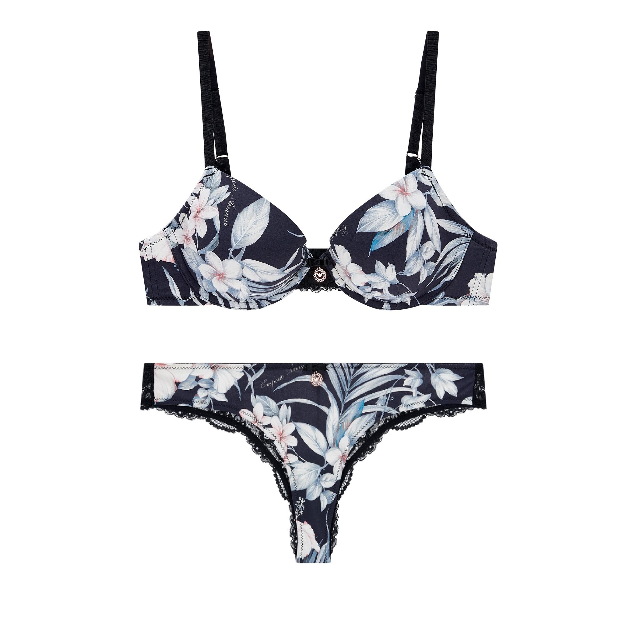 플라워 레이스 푸쉬업 브라 & 브라질리언 브리프 세트 - S.I.VILLAGE [EMPORIO ARMANI UNDERWEAR]플라워 레이스 푸쉬업 브라... 
