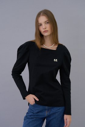 HEROINE(히로인) Square-neck volume sleeve t-shirts (black) | S.I.VILLAGE (에스아이빌리지)