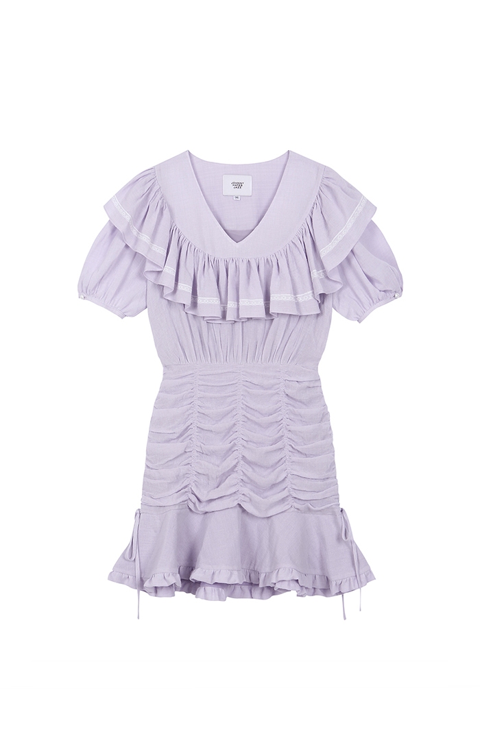 JACQUARD COTTON MINI DRESS - PURPLE