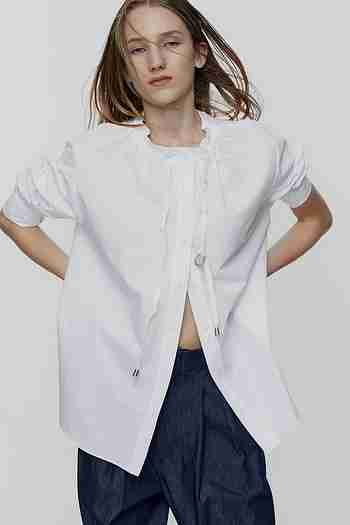 L`H.A.S(르하스) DRAW STRING NECK SHIRT_WHITE | S.I.VILLAGE (에스아이빌리지)