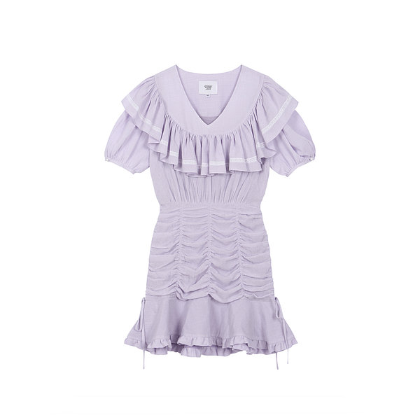 JACQUARD COTTON MINI DRESS - PURPLE