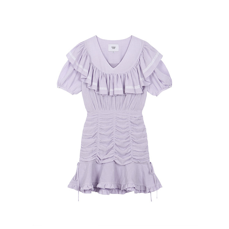 JACQUARD COTTON MINI DRESS - PURPLE