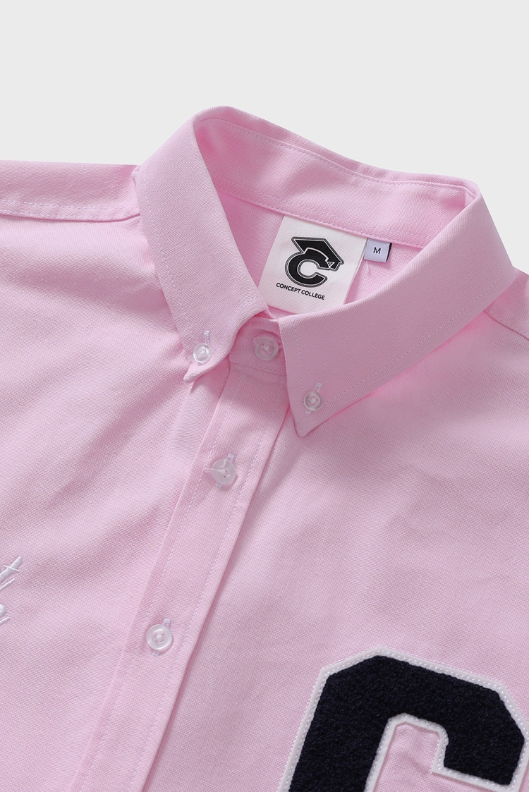 C Patch Unisex Pink Oxford Shirt