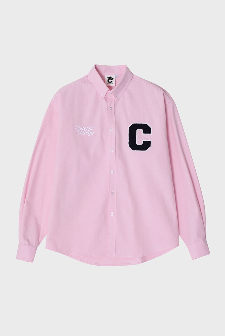 C Patch Unisex Pink Oxford Shirt