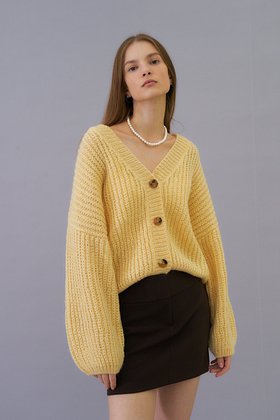 HEROINE(히로인) Mohair volume knit cardigan(yellow) | S.I.VILLAGE (에스아이빌리지)