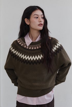 LE ABONNE(르아보네) CREW NECK NORDIC KNIT_KHAKI BROWN | S.I.VILLAGE (에스아이빌리지)