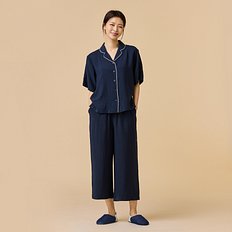 JAJU(자주) 여 소프트 링클 컬러 루즈핏 8부 파자마 세트 | S.I.VILLAGE (에스아이빌리지)