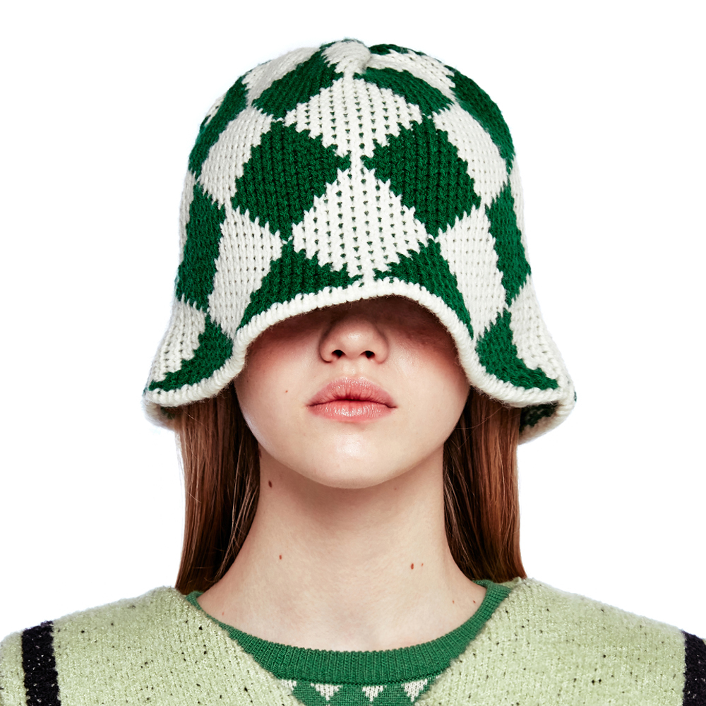 DIAMOND PATTERN BUCKET HAT [GREEN CHECK]