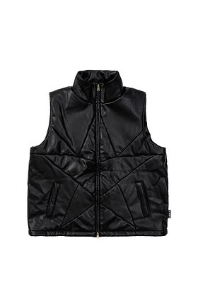 Star Vegan Leather Puffer Vest [BLACK]