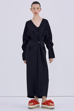 Shirring Backless Long Dress_Black